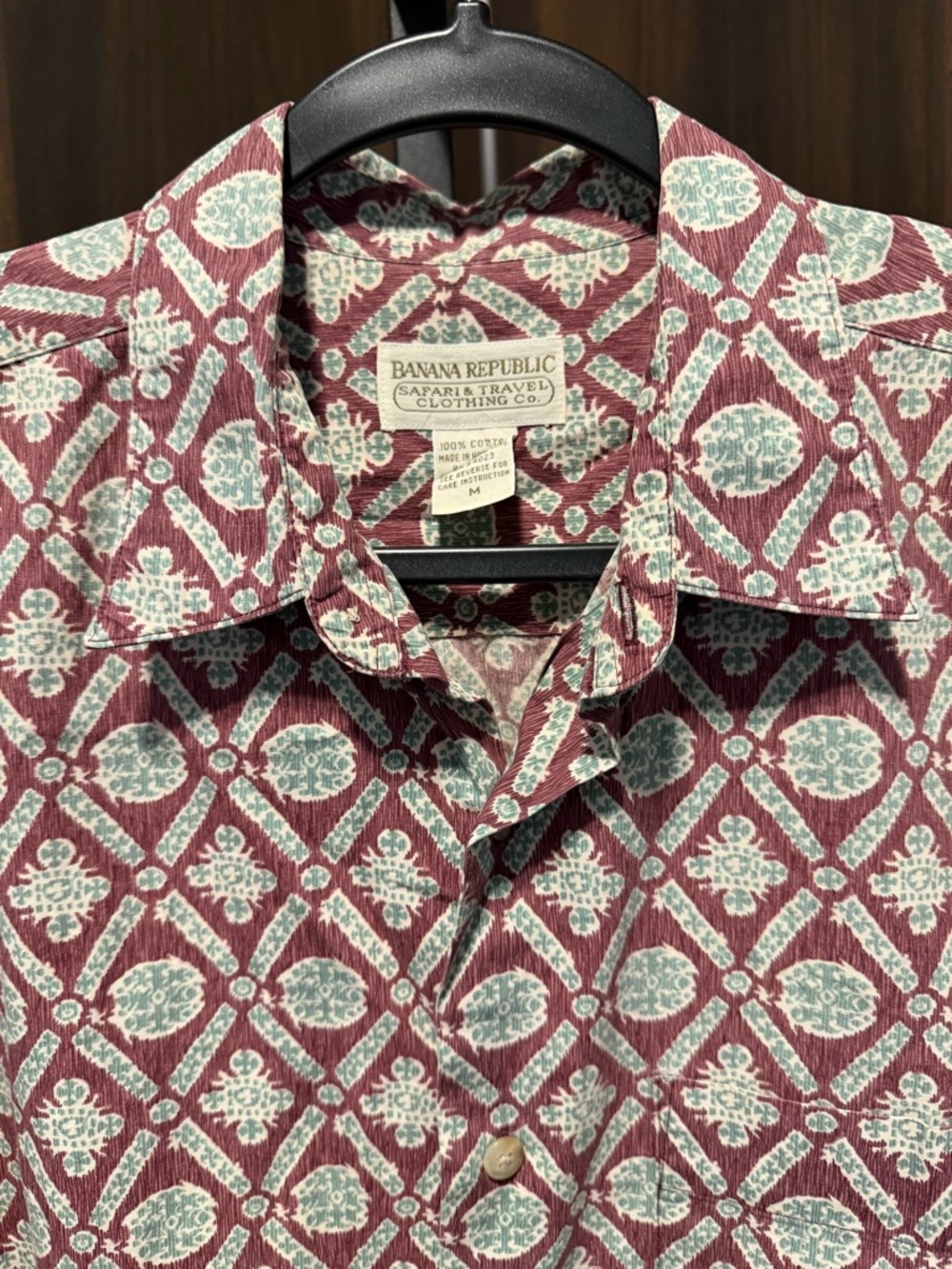 Vintage Banana Republic Safari & Travel Geometric Short Sleeve Button Up Shirt